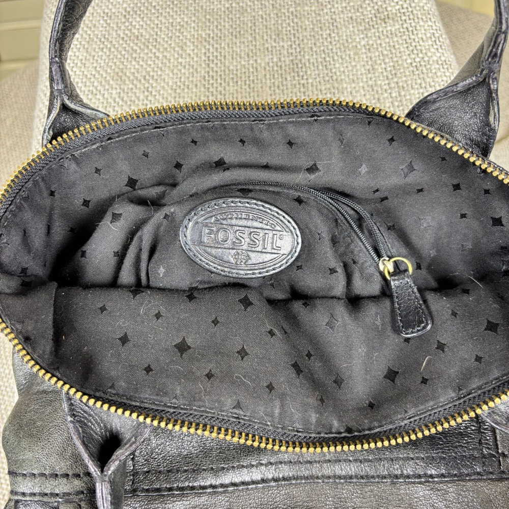 Vintage Y2K Fossil Black Leather Turn Lock Crossbody Tote Shoulder Bag Purse - Picture 5 of 6